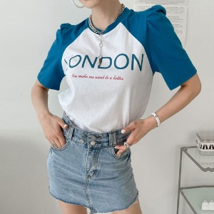 LP207_배색 래글런 런던 퍼프 소매 반팔 티셔츠